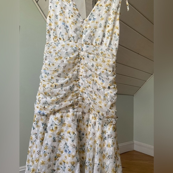 Fanco Becca Tiered Maxi Dress White | Yellow & Blue Floral | Large | High Low - Picture 11 of 16